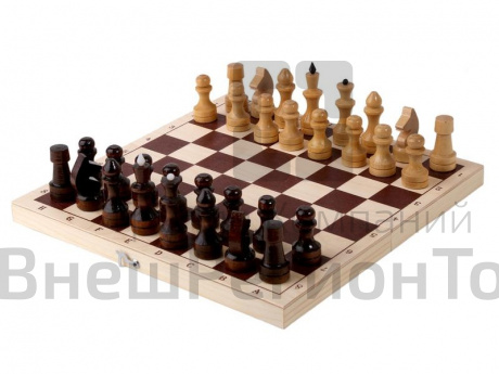 Шахматы обиходные лакированные с доской из ДВП (29 см).