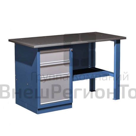 Верстак слесарный металлический однотумбовый (3 ящика) с полкой серии «Эконом».