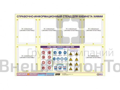 Стенд "Правила техники безопасности в кабинете химии", 4 кармана.
