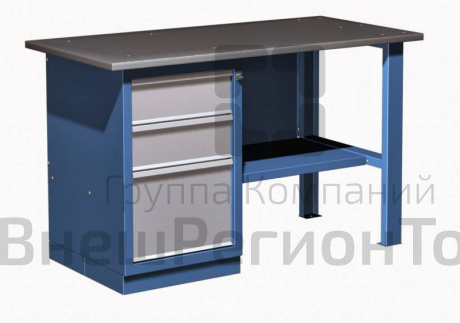 Верстак слесарный металлический однотумбовый (3 ящика) с полкой серии «Эконом».