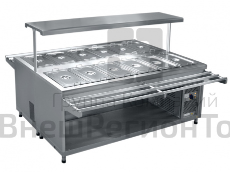 Салат-бар охлаждаемый, нейтр.шкаф, 1 полка + гастроемкости, L2120 мм.