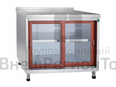 Стол-тумба купе, двери со стеклом + подсветка + полка, 1000х760х865 мм.