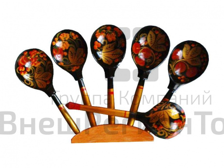 Ложки веерные "пятерка" с росписью "хохлома".