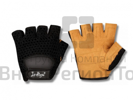 Перчатки для фитнеса Indigo кожа+сетка черный-коричневый р.M.