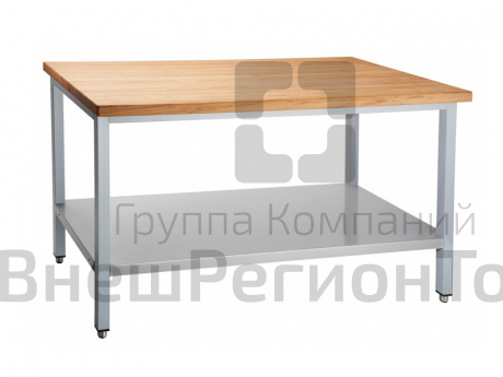 Стол кондитерский с деревянной столешницей, краш.каркас, 1 полка, 140х70х86 мм.