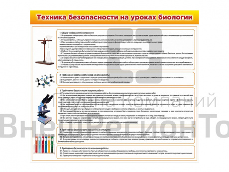 Стенд Техника безопасности на уроках биологии 100х90 см.