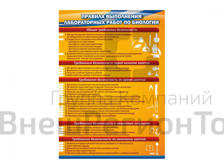 Стенд "Правила выполнения лабораторных работ по биологии".