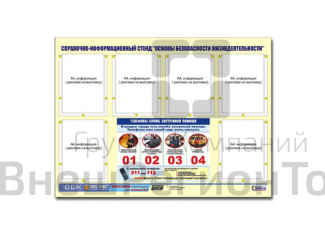 Стенд Основы безопасности жизнедеятельности, 6 карманов.