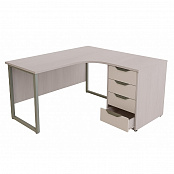 Стол офисный угловой на О-образном каркасе с приставной тумбой 4 ящика