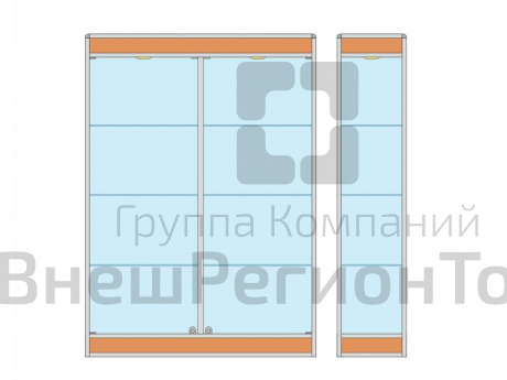 Витрина музейная стеклянная с фризом широкая - В3.