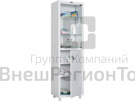 Шкаф медицинский металлический ПРАКТИК MD 1 1650/SG одностворчатый, верх - стекло.