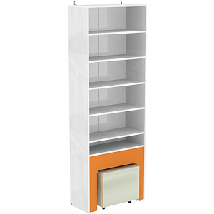 Стеллаж для книг с выдвижным пуфом 950х400х2600 мм (белый/оранжевый)