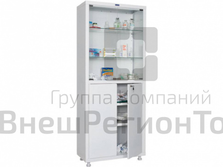 Шкаф медицинский металлический ПРАКТИК MD 2 1670/SG двустворчатый, верх - стекло.