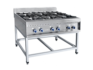 Плита газовая на подставке, нерж.ст., 6 конфорок, 120x90x94 см