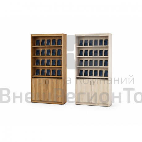 Стеллаж выставочный 4 накл.откр.полки 900х292(308)х2090 закр.шкаф на замке.