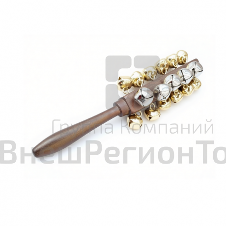 Джингл-стик деревянный с 18 бубенчиками, дуб, круглые бубенцы.