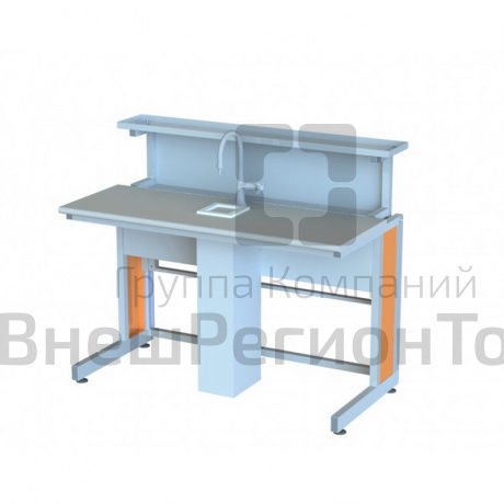 Стол лабораторный островной с надстройкой (со светильником и розетками).
