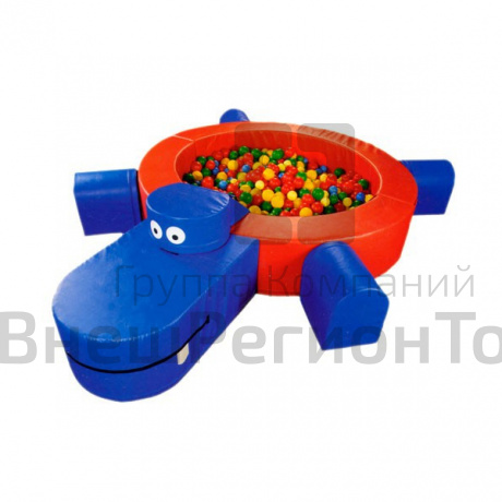 Сухой бассейн «Бегемот» круглый, разборный, с модулем ступенька и горка.