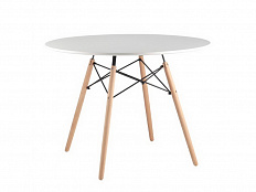 Стол круглый D=100, белый на дер. ножках