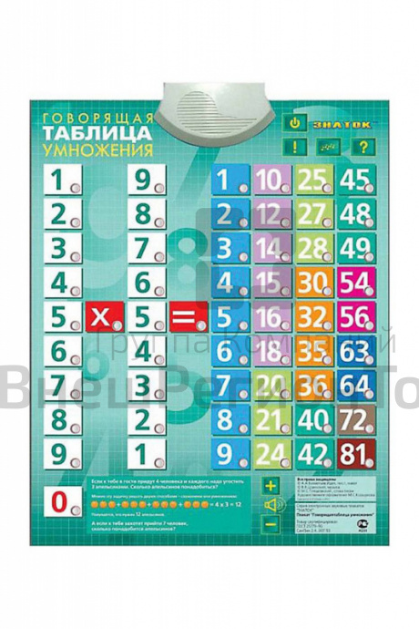 Плакат звуковой Таблица умножения, для детей с ОВЗ.