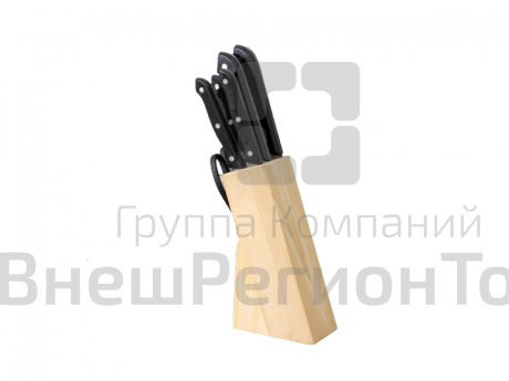 Набор кухонный, 6 предметов: 5 ножей и ножницы, на подставке.