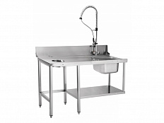 Предмоечный стол для посудомоечной машины  купольной, 1500х670х1070(1800) мм