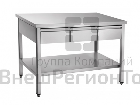 Стол для кухни, нерж.ст., 3 ящика + 1 полка, 120х70х86 см.