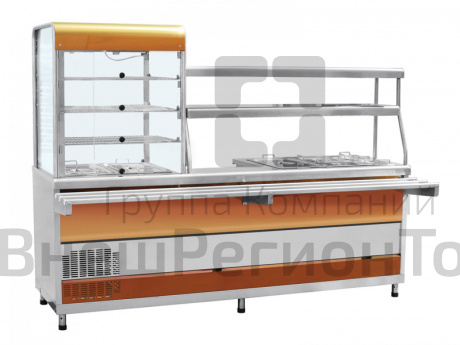 Прилавок-витрина холодильный мармитный универсальный, нерж.ст., цвет красное золото, L2275 мм.