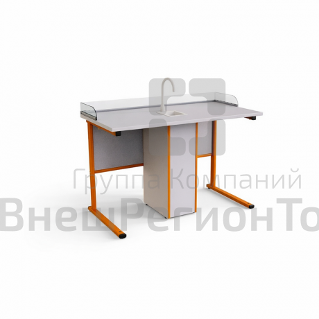 Стол ученический плоскоовальная труба с сантехникой и бортом Оргстекло.