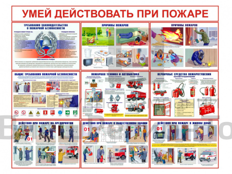 Плакаты Действия при пожаре, 29,7х42 см, 9 шт..