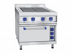 Плита электрическая, нерж.ст., 4 конфорки, духовка, конвекция, 840 x 950 x 950 мм