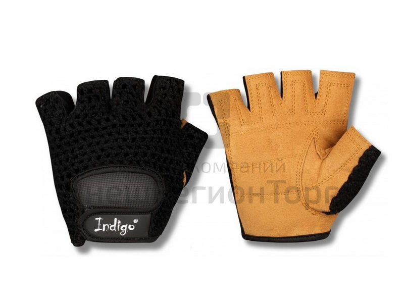 Перчатки для фитнеса Indigo кожа+сетка черный-коричневый р.M.