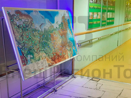 Стенд Карта России рельефная, с кнопками, 204х124х5 см, для детей с ОВЗ.