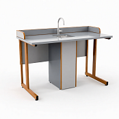 Стол ученический прямоугольная труба с сантехникой и бортом ДСП