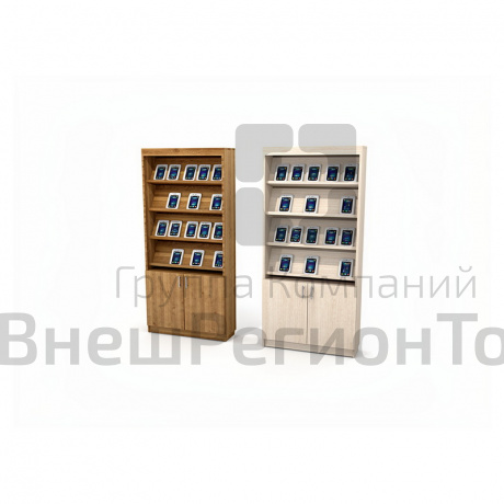 Стеллаж выставочный 4 накл.застекл.полки 900х292(308)х2090 закр.шкаф на замке.