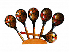 Ложки веерные "пятерка" с росписью "хохлома"