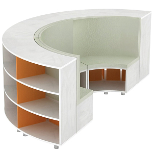 Полукруглый стеллаж для зонирования с мягким сидением 2800х1400х1009 мм (белый/оранжевый)