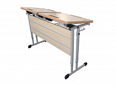 Стол ученический двухместный с двумя наклоняемыми столешницами на плоскоовальной трубе