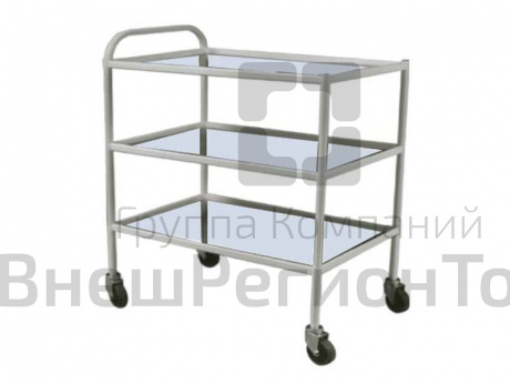 Столик процедурный передвижной металлический с тремя стеклянными полками.