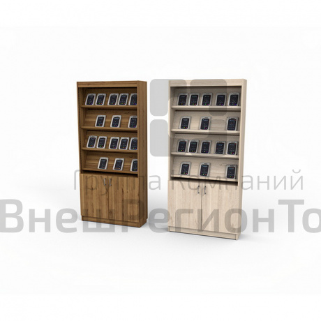 Стеллаж выставочный 4 накл.откр.полки 900х292(308)х2090 закр.шкаф без замка.