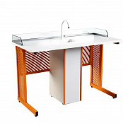 Стол ученический прямоугольная труба (зашивка и экран из перфорированного металла) с сантехникой и бортом Оргстекло
