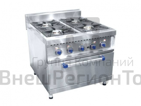 Плита газовая, нерж.ст., 4 горелки, духовка 800 x 899 x 944 мм.