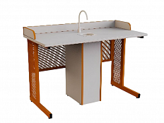 Стол ученический для кабинета химии/биологии прямоугольная труба с сантехникой и бортом ДСП