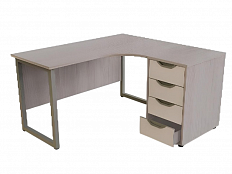 Стол офисный угловой на О-образном каркасе с приставной тумбой 4 ящика