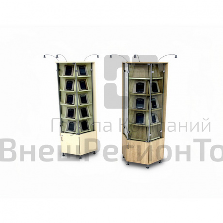 Витрина стекл.трапеция 5 накл.полок 900х415х2220 подсветка и замок.