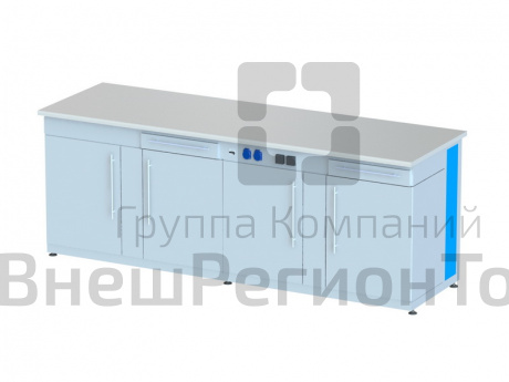 Стол демонстрационный с электрикой и тумбами, 240х75х90.