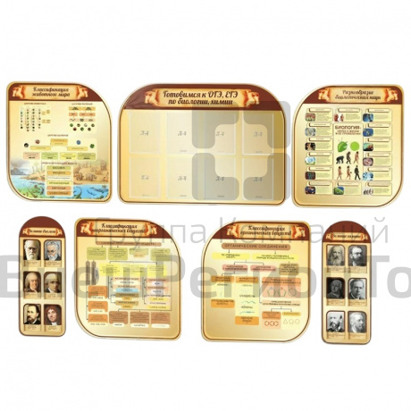 Комплект резных стендов для кабинета химии и биологии.