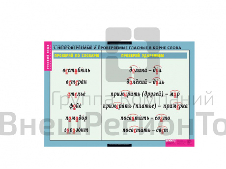 Комплект таблиц "Правописание гласных в корне слова".