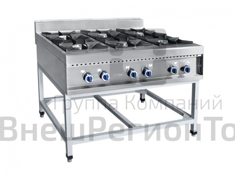 Плита газовая на подставке, нерж.ст., 6 конфорок, 120x90x94 см.