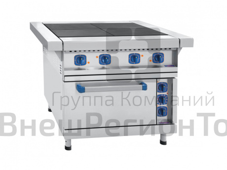 Плита электрическая, нерж.ст., эмаль, 4 конфорки, духовка, 84(105)x85(89,5)x86 см.